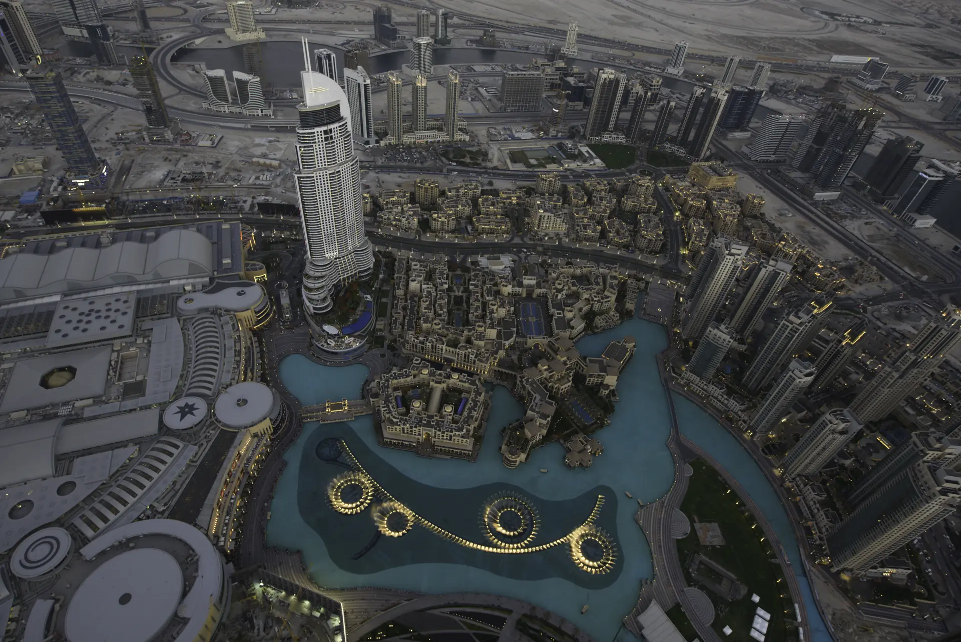 The view from the At the Top observation deck of the Burj Khalifa over Downtown Dubai