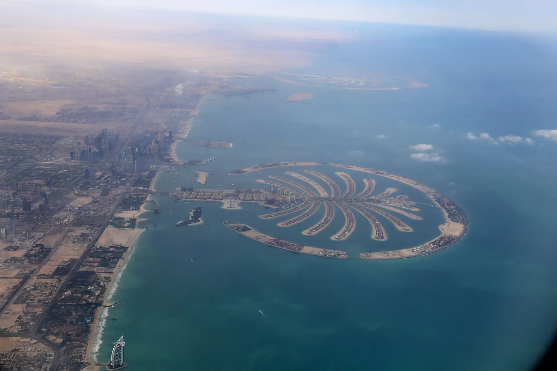 Palm Jumeirah and the Dubai coastline photographed from the air
