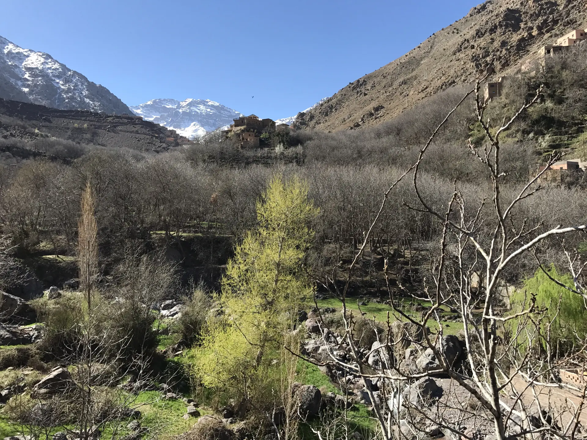 Terraced valleys and bare ridges of the High Atlas above Imlil