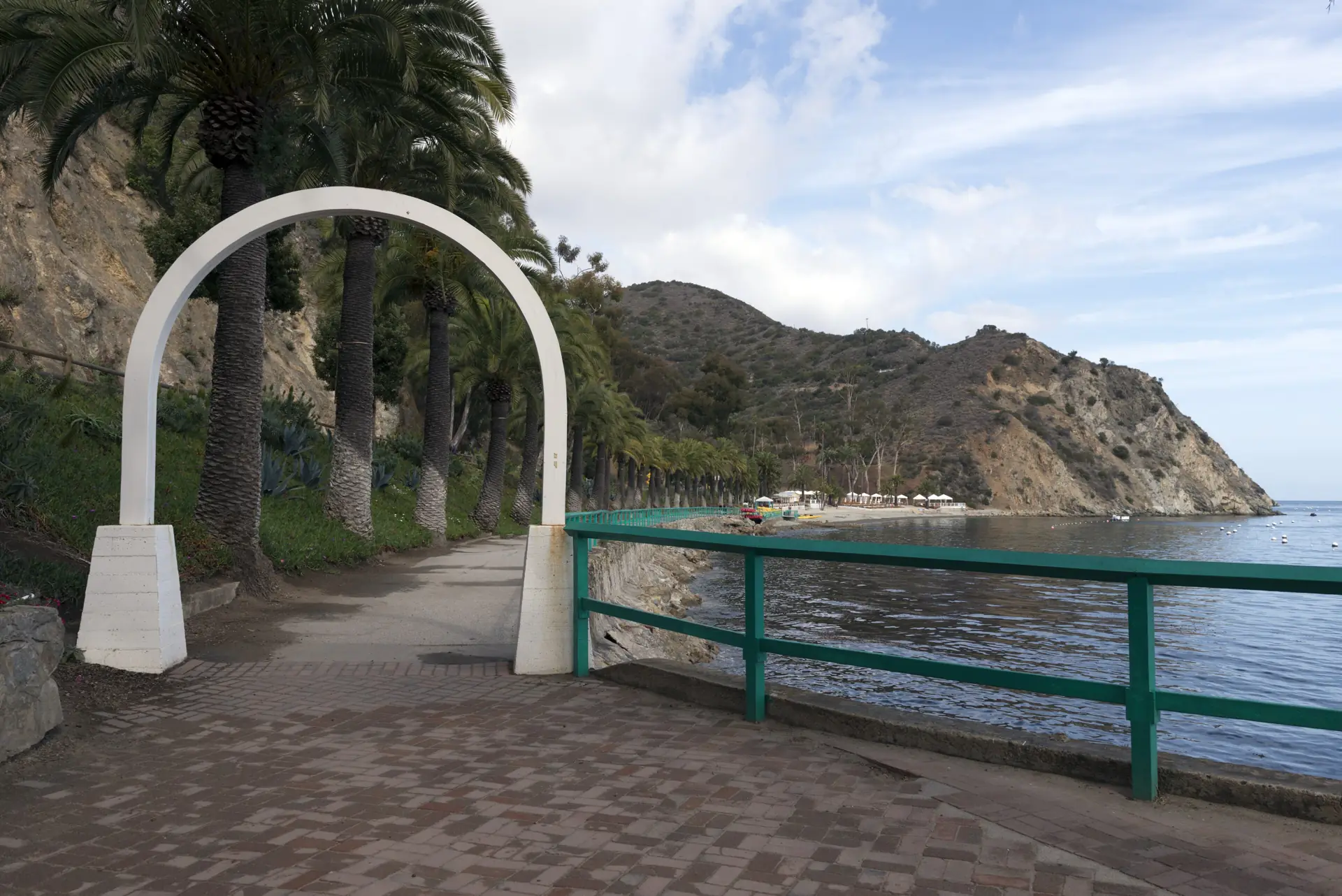 The rocky coast of Catalina Island with canyons above the sea