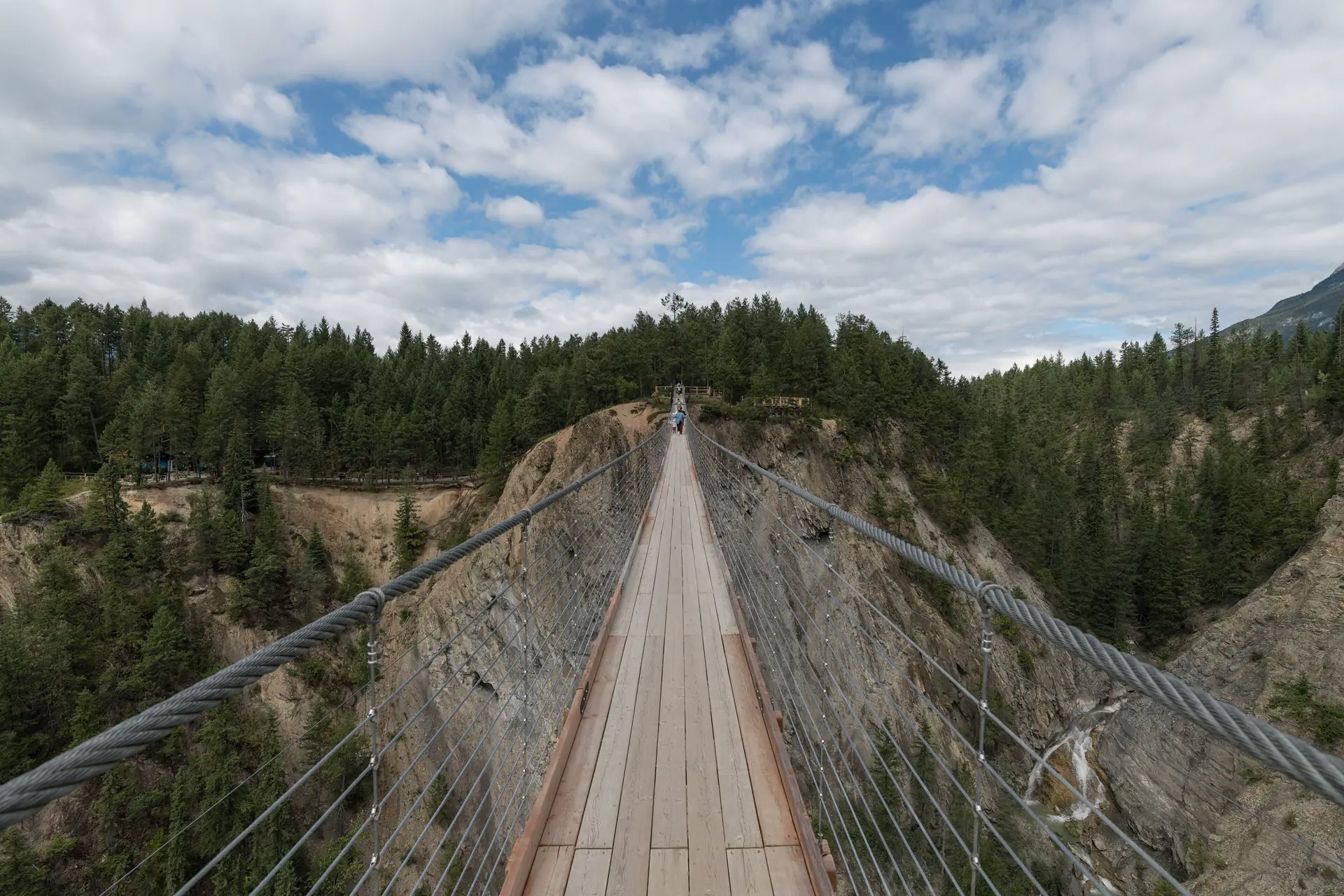 The Upper Golden Skybridge suspension bridge spanning the canyon at Golden, British Columbia