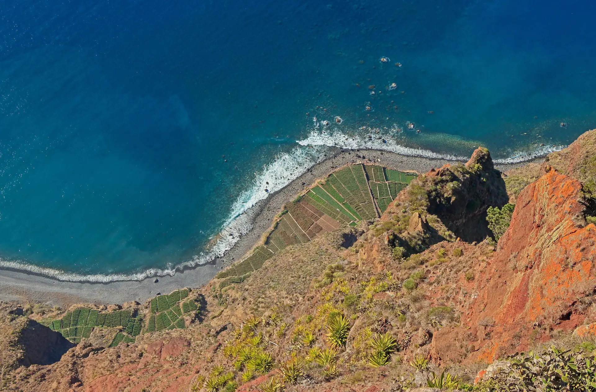View straight down to the coast from the Cabo Girão viewpoint, Madeira